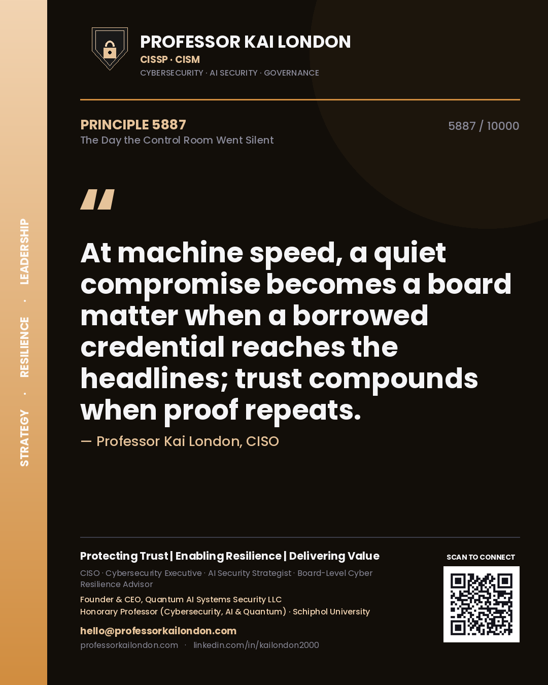 Professor Kai London principle 5887: At machine speed, a quiet compromise becomes a board matter when a borrowed credential reaches the headlines; trust compounds when proof repeats.