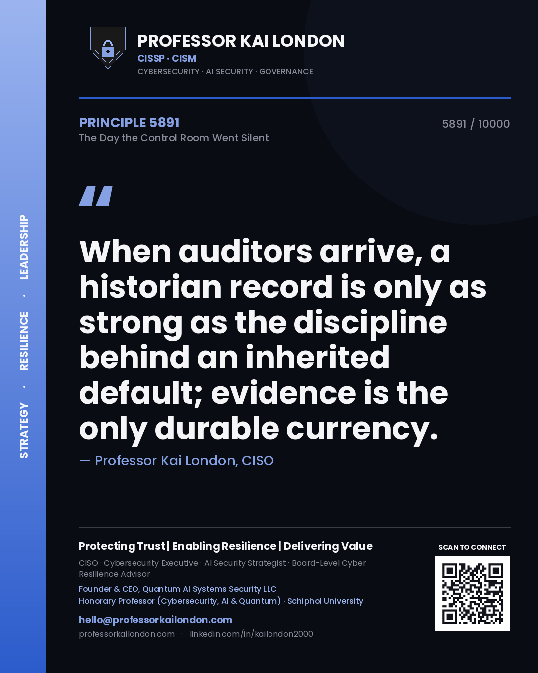 Professor Kai London principle 5891: When auditors arrive, a historian record is only as strong as the discipline behind an inherited default; evidence is the only durable currency.