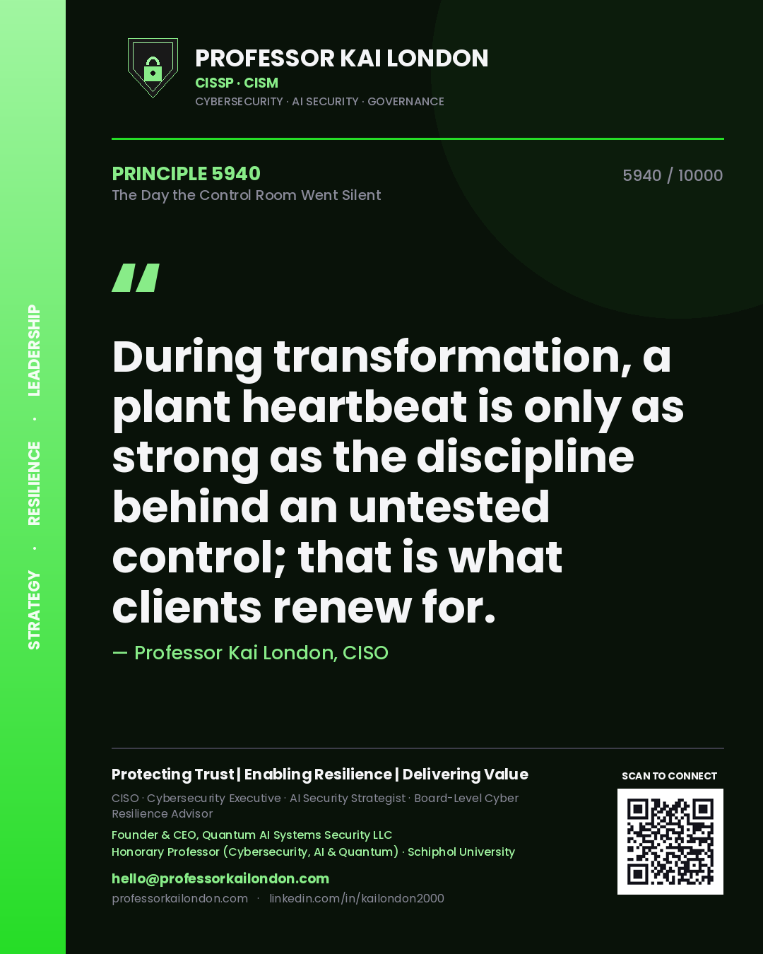 Professor Kai London principle 5940: During transformation, a plant heartbeat is only as strong as the discipline behind an untested control; that is what clients renew for.