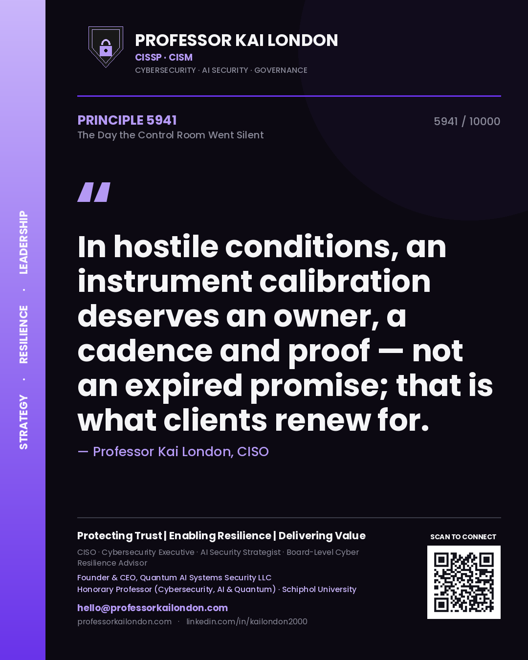 Professor Kai London principle 5941: In hostile conditions, an instrument calibration deserves an owner, a cadence and proof — not an expired promise; that is what clients renew for.