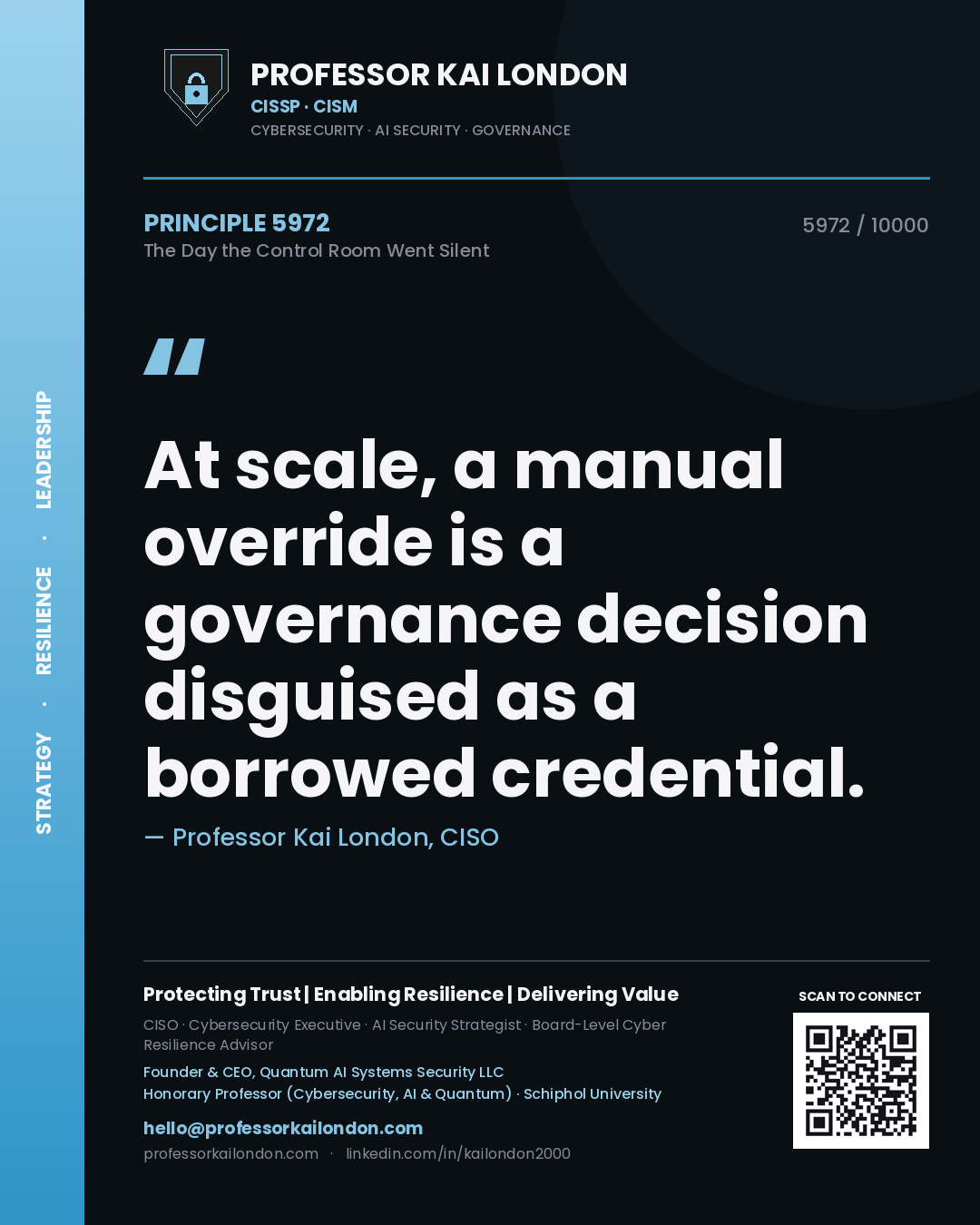 Professor Kai London principle 5972: At scale, a manual override is a governance decision disguised as a borrowed credential.