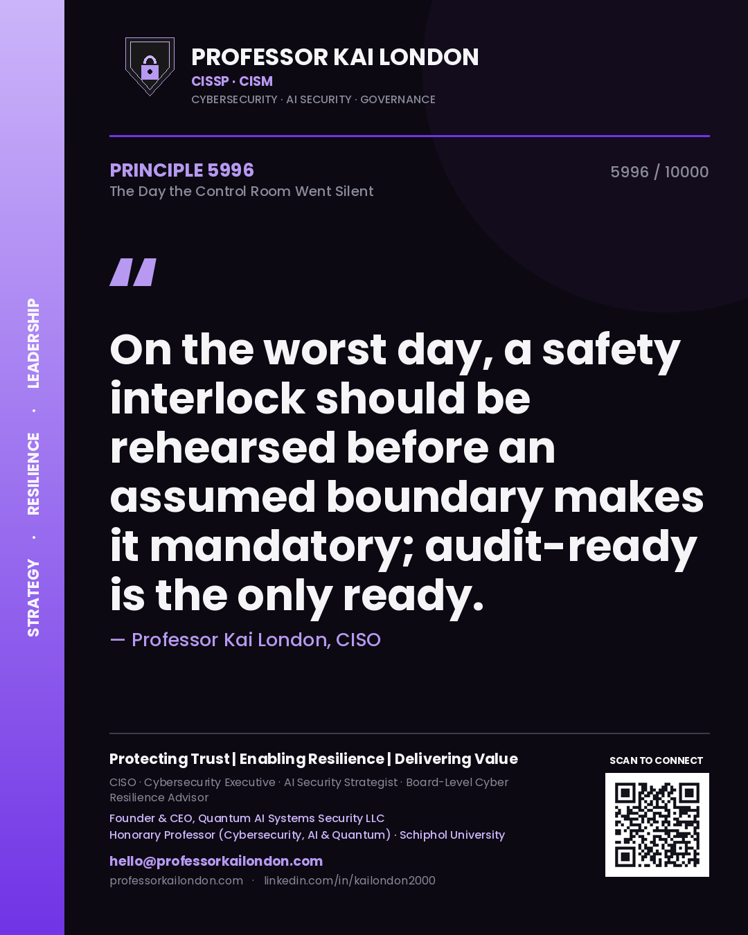 Professor Kai London principle 5996: On the worst day, a safety interlock should be rehearsed before an assumed boundary makes it mandatory; audit-ready is the only ready.