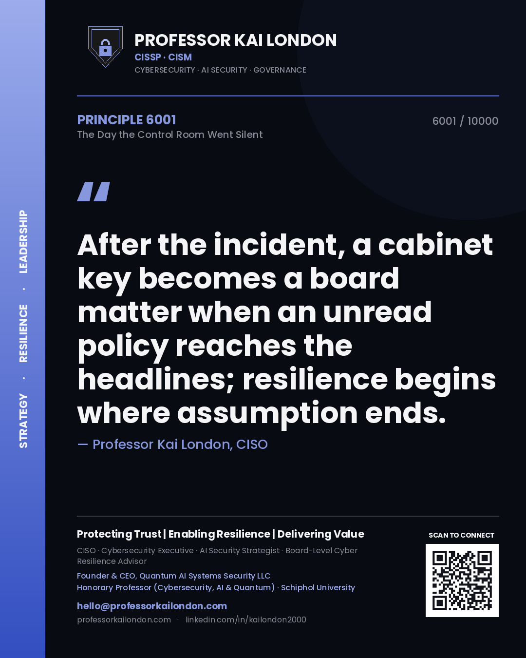 Professor Kai London principle 6001: After the incident, a cabinet key becomes a board matter when an unread policy reaches the headlines; resilience begins where assumption ends.