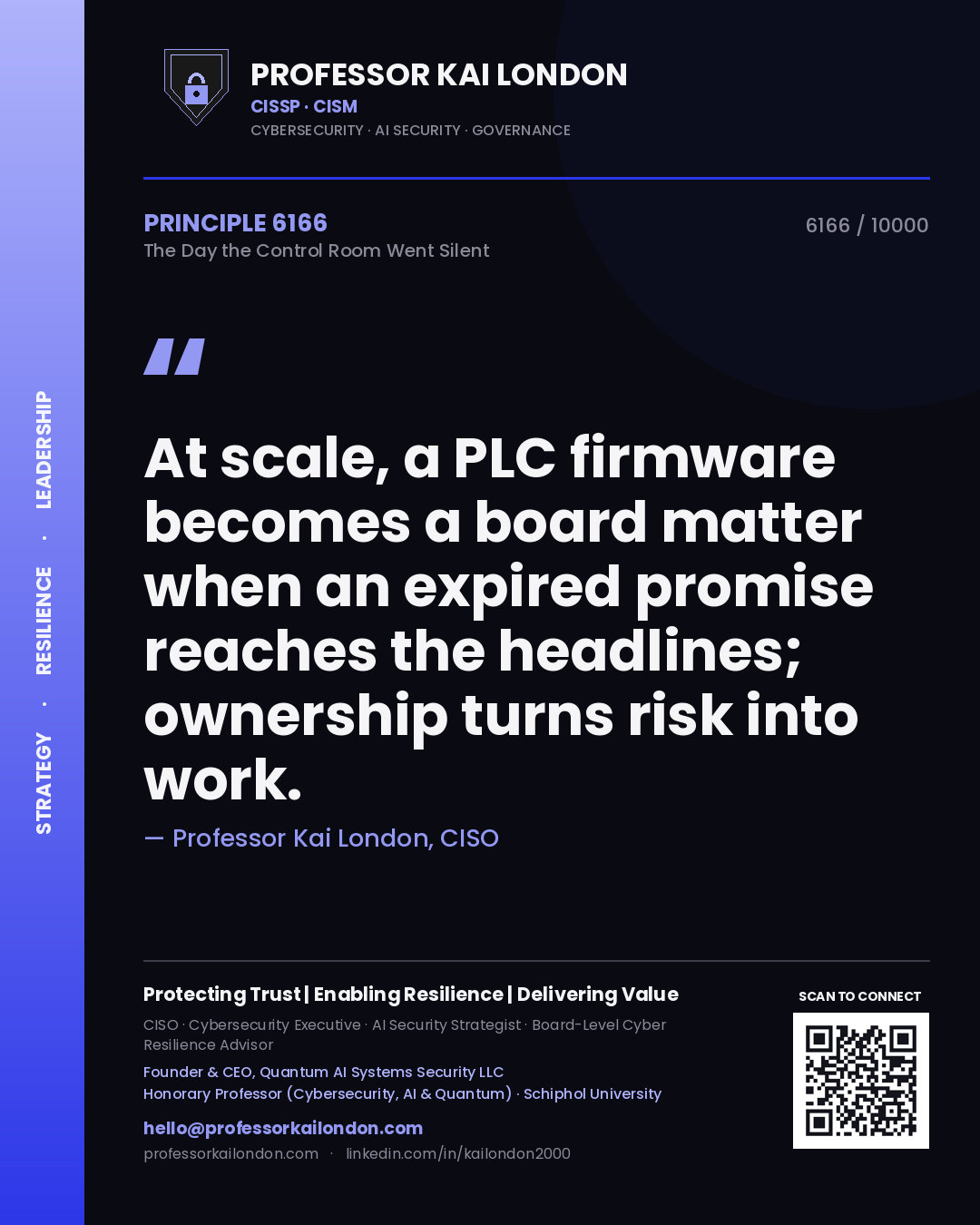Professor Kai London principle 6166: At scale, a PLC firmware becomes a board matter when an expired promise reaches the headlines; ownership turns risk into work.