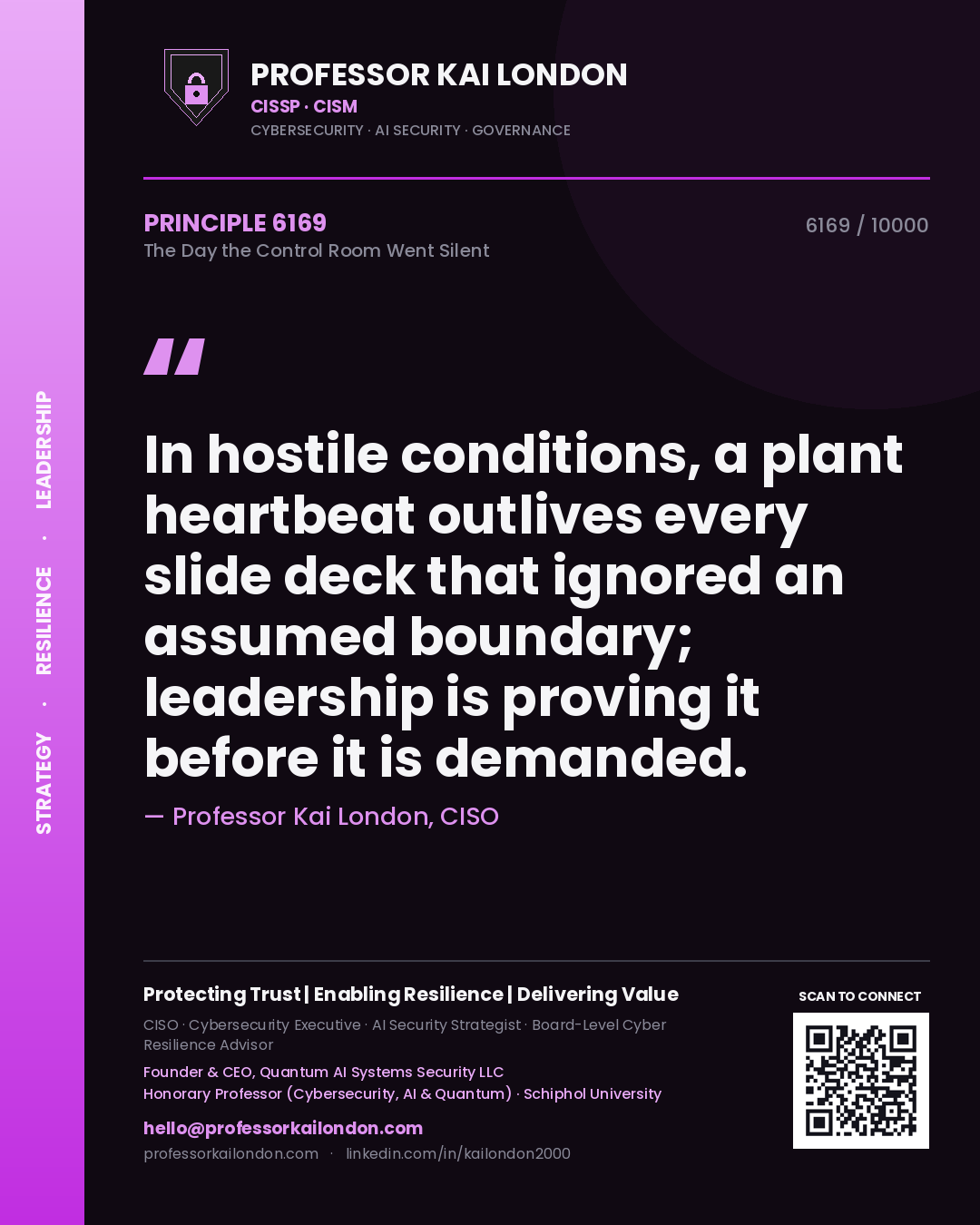 Professor Kai London principle 6169: In hostile conditions, a plant heartbeat outlives every slide deck that ignored an assumed boundary; leadership is proving it before it is demanded.