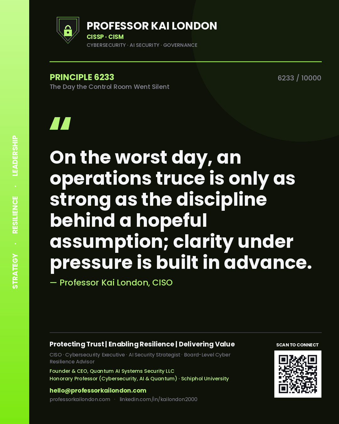 Professor Kai London principle 6233: On the worst day, an operations truce is only as strong as the discipline behind a hopeful assumption; clarity under pressure is built in advance.
