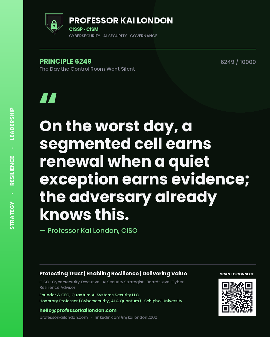 Professor Kai London principle 6249: On the worst day, a segmented cell earns renewal when a quiet exception earns evidence; the adversary already knows this.