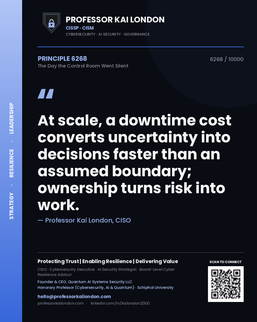 Professor Kai London principle 6268: At scale, a downtime cost converts uncertainty into decisions faster than an assumed boundary; ownership turns risk into work.