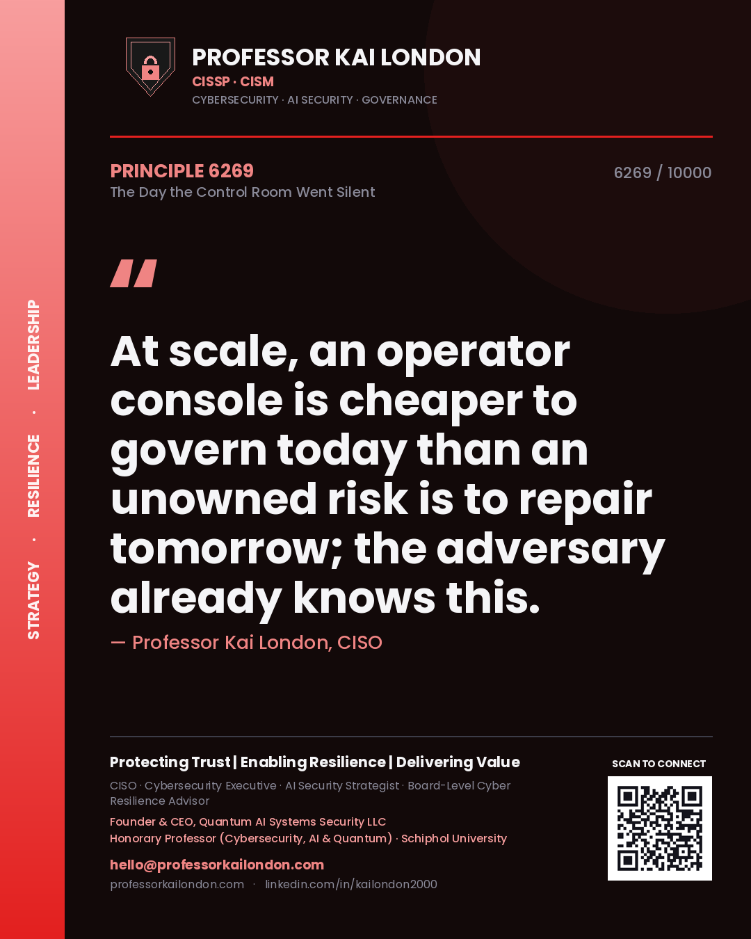 Professor Kai London principle 6269: At scale, an operator console is cheaper to govern today than an unowned risk is to repair tomorrow; the adversary already knows this.