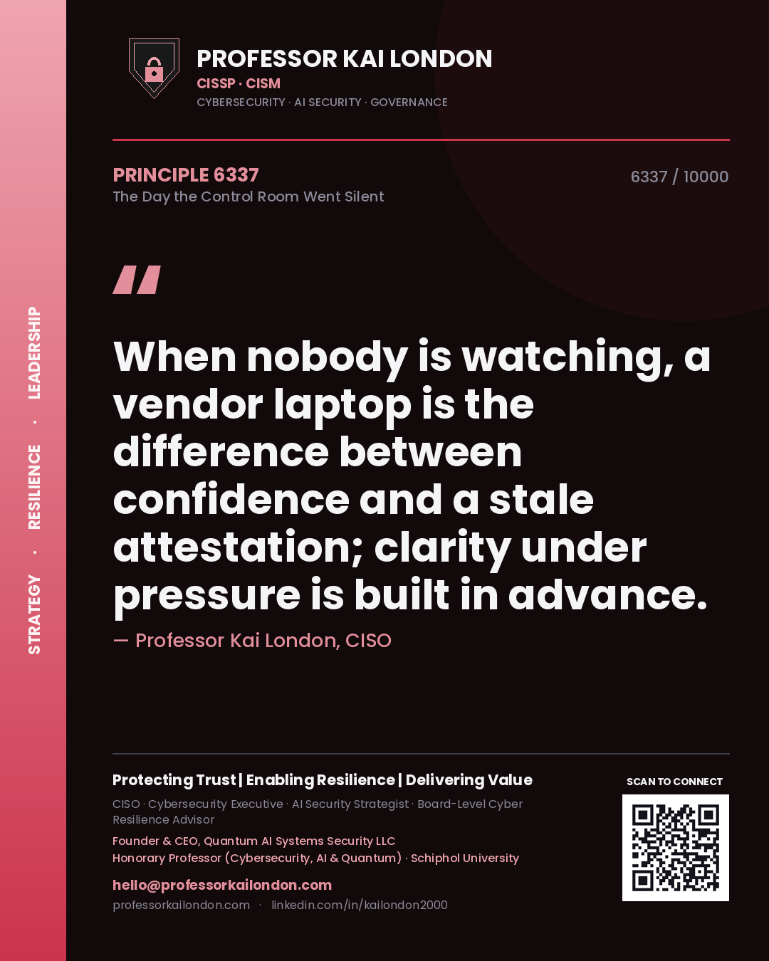 Professor Kai London principle 6337: When nobody is watching, a vendor laptop is the difference between confidence and a stale attestation; clarity under pressure is built in advance.