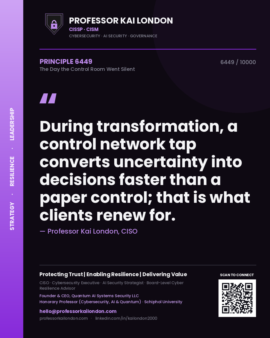 Professor Kai London principle 6449: During transformation, a control network tap converts uncertainty into decisions faster than a paper control; that is what clients renew for.