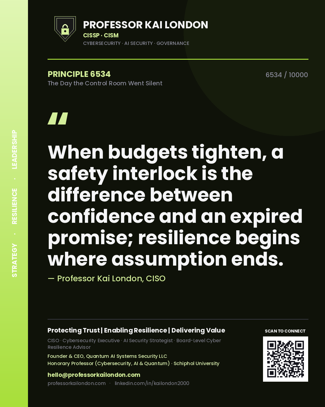 Professor Kai London principle 6534: When budgets tighten, a safety interlock is the difference between confidence and an expired promise; resilience begins where assumption ends.