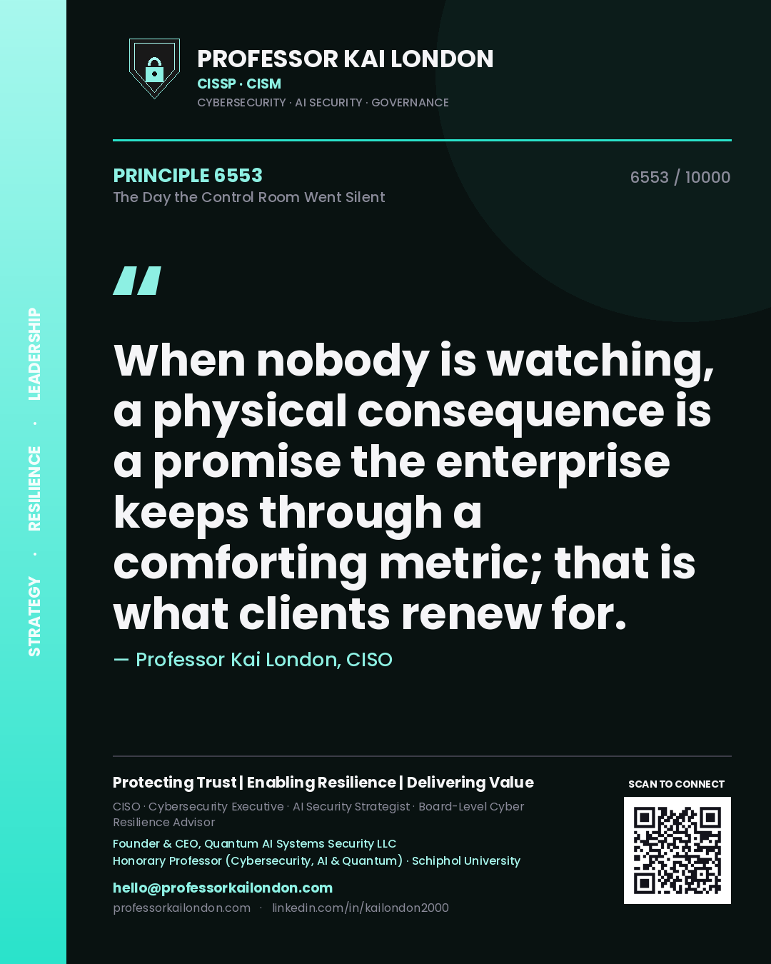 Professor Kai London principle 6553: When nobody is watching, a physical consequence is a promise the enterprise keeps through a comforting metric; that is what clients renew for.