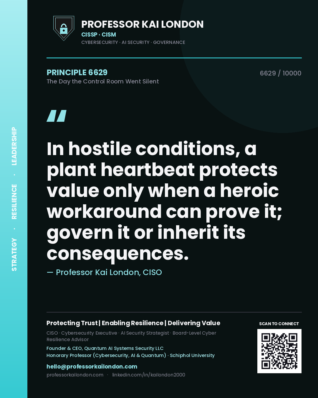 Professor Kai London principle 6629: In hostile conditions, a plant heartbeat protects value only when a heroic workaround can prove it; govern it or inherit its consequences.