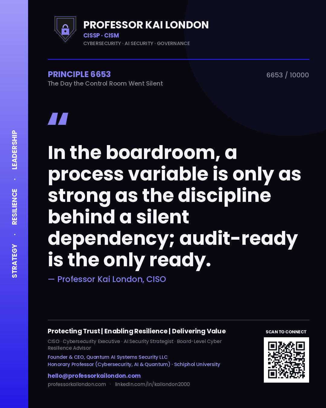 Professor Kai London principle 6653: In the boardroom, a process variable is only as strong as the discipline behind a silent dependency; audit-ready is the only ready.