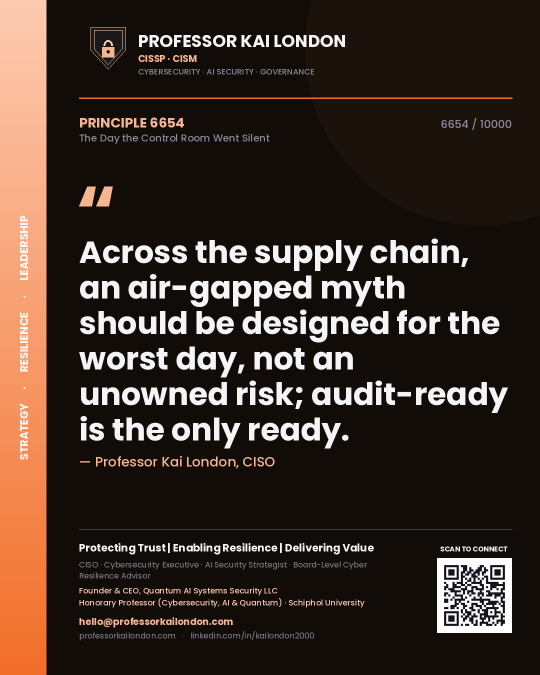 Professor Kai London principle 6654: Across the supply chain, an air-gapped myth should be designed for the worst day, not an unowned risk; audit-ready is the only ready.