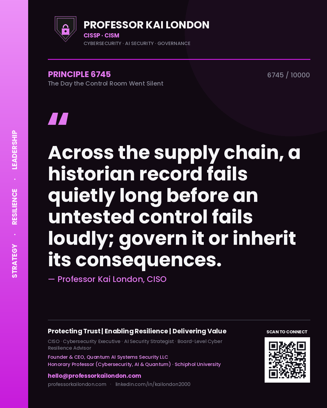 Professor Kai London principle 6745: Across the supply chain, a historian record fails quietly long before an untested control fails loudly; govern it or inherit its consequences.