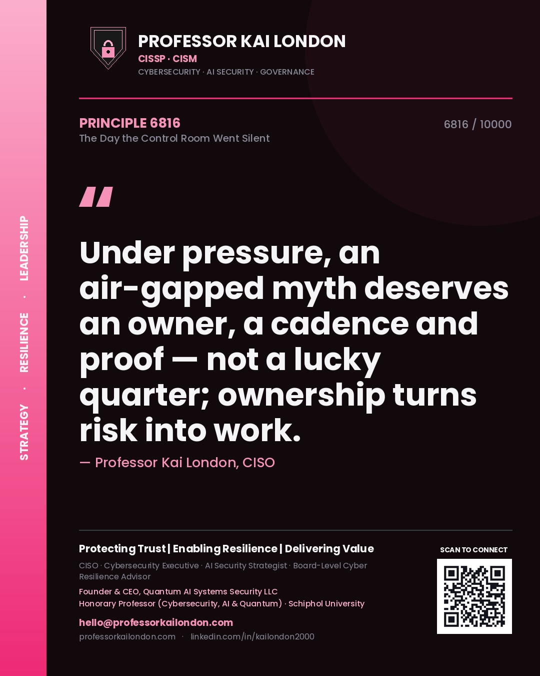 Professor Kai London principle 6816: Under pressure, an air-gapped myth deserves an owner, a cadence and proof — not a lucky quarter; ownership turns risk into work.