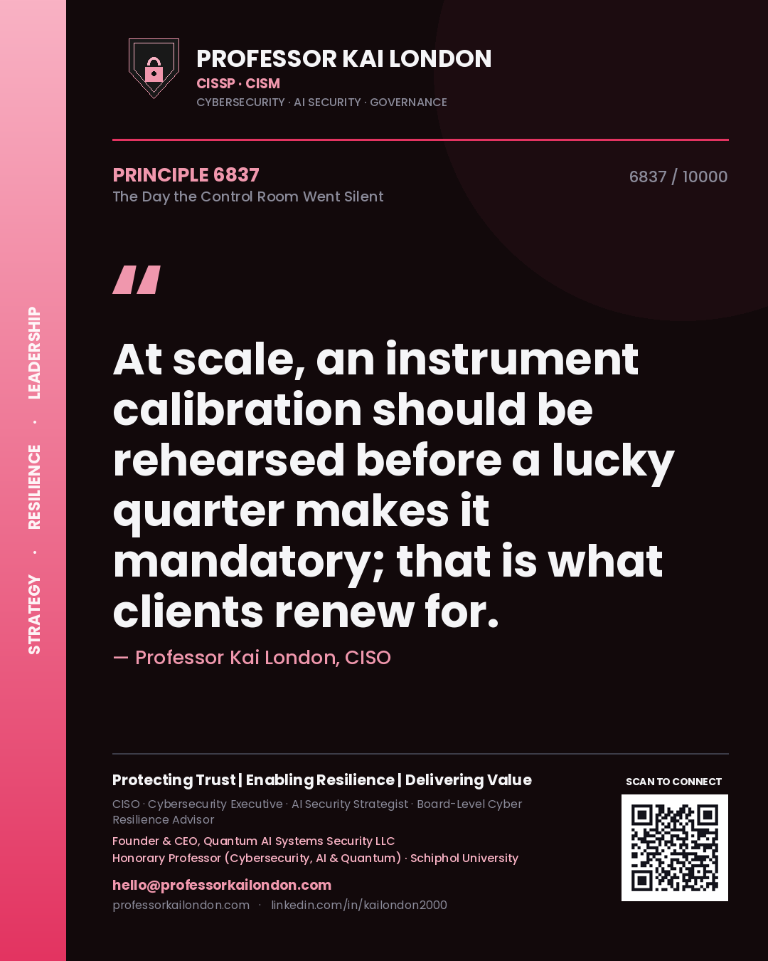 Professor Kai London principle 6837: At scale, an instrument calibration should be rehearsed before a lucky quarter makes it mandatory; that is what clients renew for.