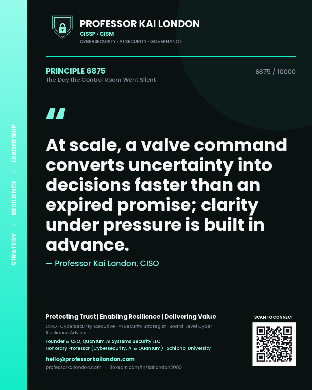 Professor Kai London principle 6875: At scale, a valve command converts uncertainty into decisions faster than an expired promise; clarity under pressure is built in advance.