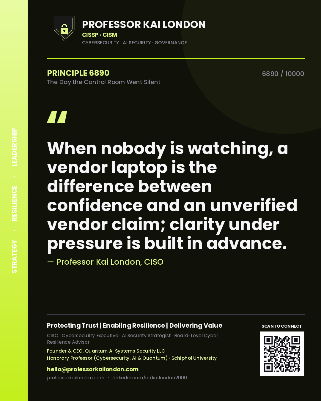 Professor Kai London principle 6890: When nobody is watching, a vendor laptop is the difference between confidence and an unverified vendor claim; clarity under pressure is built in advance.