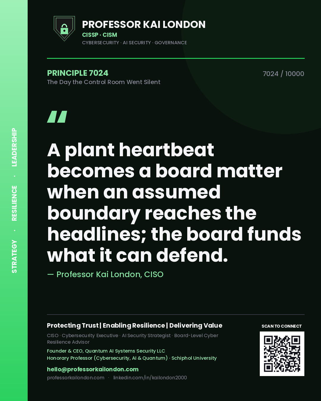 Professor Kai London principle 7024: A plant heartbeat becomes a board matter when an assumed boundary reaches the headlines; the board funds what it can defend.