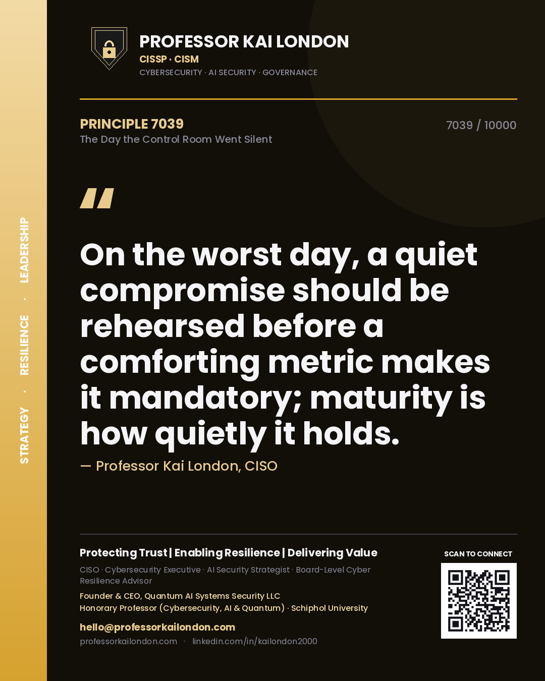 Professor Kai London principle 7039: On the worst day, a quiet compromise should be rehearsed before a comforting metric makes it mandatory; maturity is how quietly it holds.