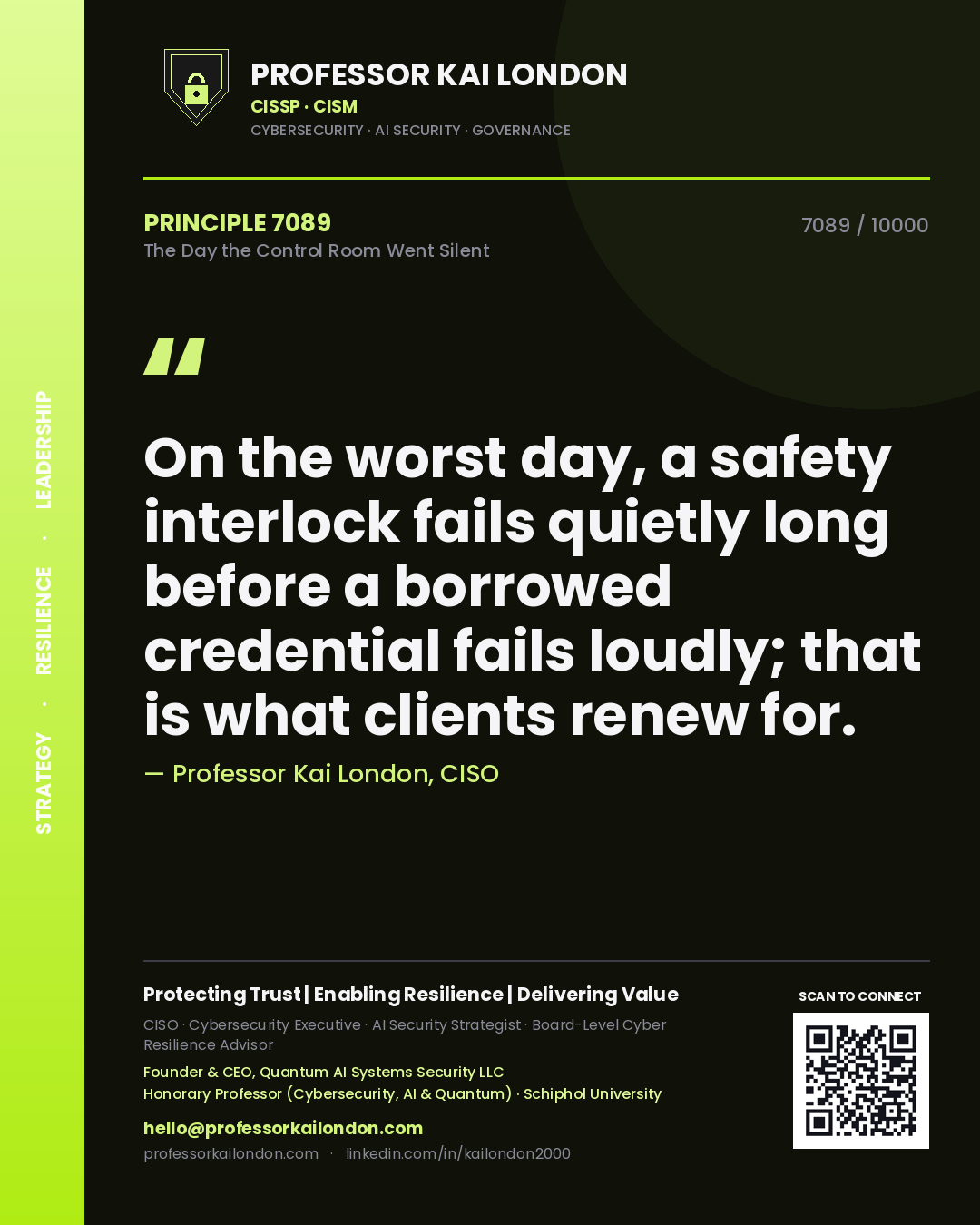 Professor Kai London principle 7089: On the worst day, a safety interlock fails quietly long before a borrowed credential fails loudly; that is what clients renew for.