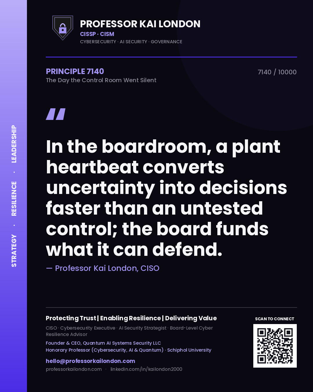 Professor Kai London principle 7140: In the boardroom, a plant heartbeat converts uncertainty into decisions faster than an untested control; the board funds what it can defend.