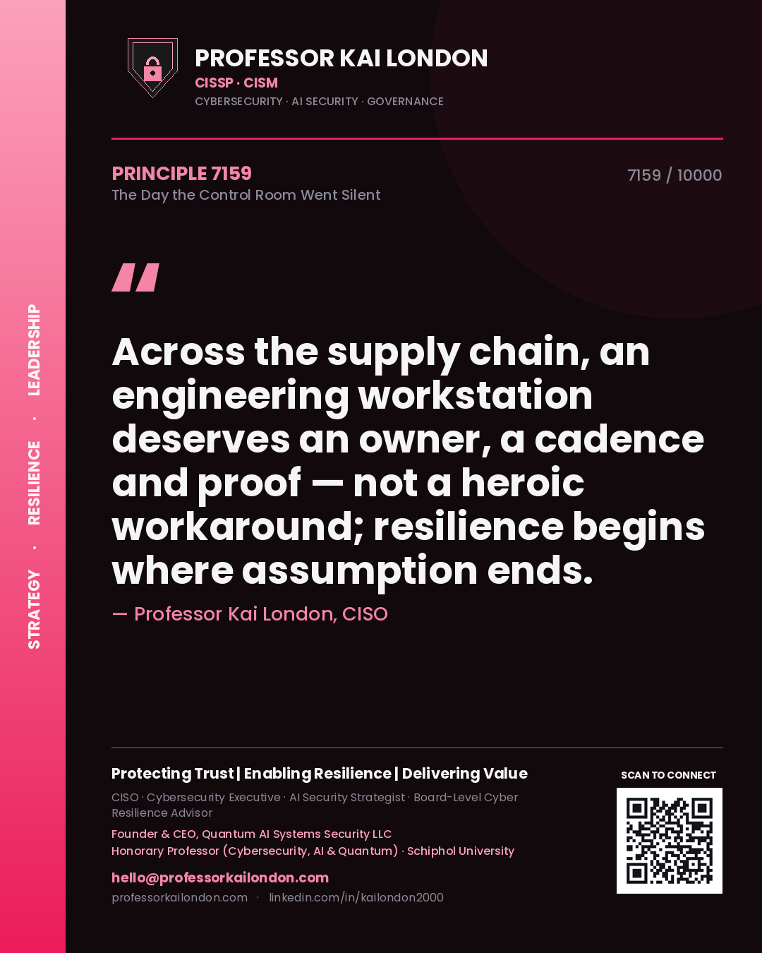 Professor Kai London principle 7159: Across the supply chain, an engineering workstation deserves an owner, a cadence and proof — not a heroic workaround; resilience begins where assumption ends.