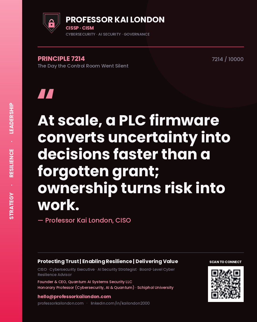 Professor Kai London principle 7214: At scale, a PLC firmware converts uncertainty into decisions faster than a forgotten grant; ownership turns risk into work.