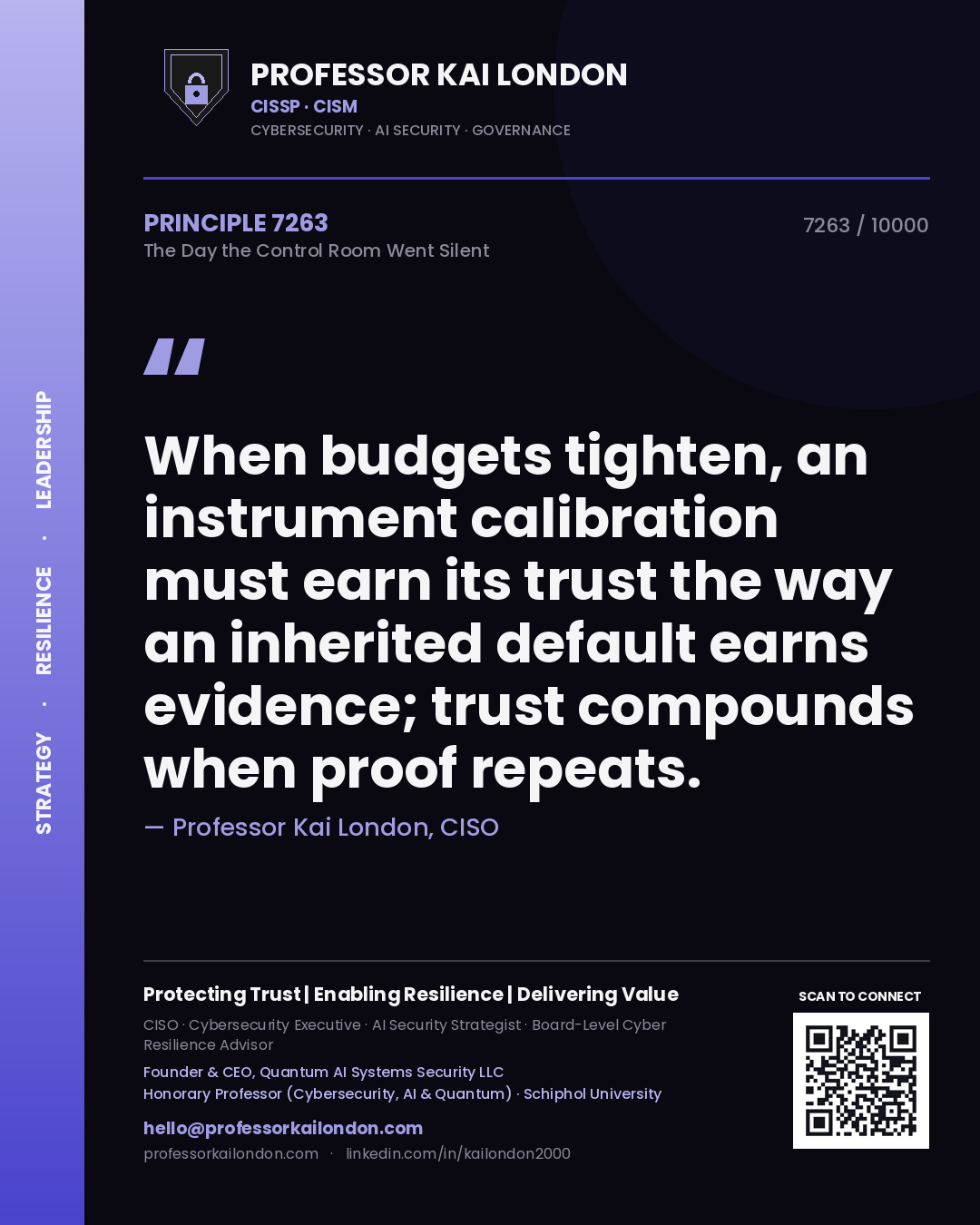 Professor Kai London principle 7263: When budgets tighten, an instrument calibration must earn its trust the way an inherited default earns evidence; trust compounds when proof repeats.