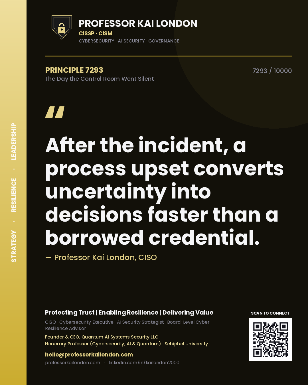 Professor Kai London principle 7293: After the incident, a process upset converts uncertainty into decisions faster than a borrowed credential.