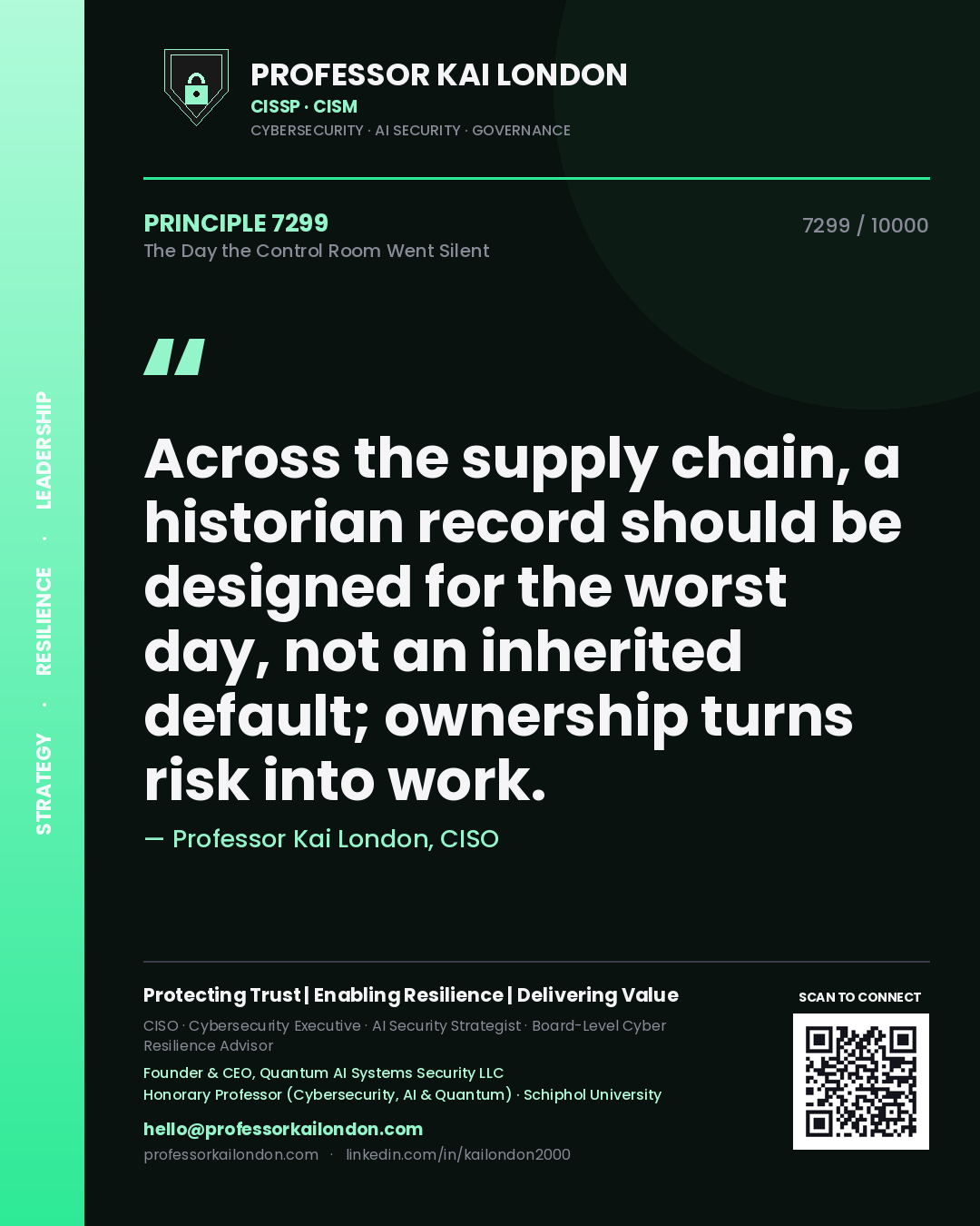 Professor Kai London principle 7299: Across the supply chain, a historian record should be designed for the worst day, not an inherited default; ownership turns risk into work.