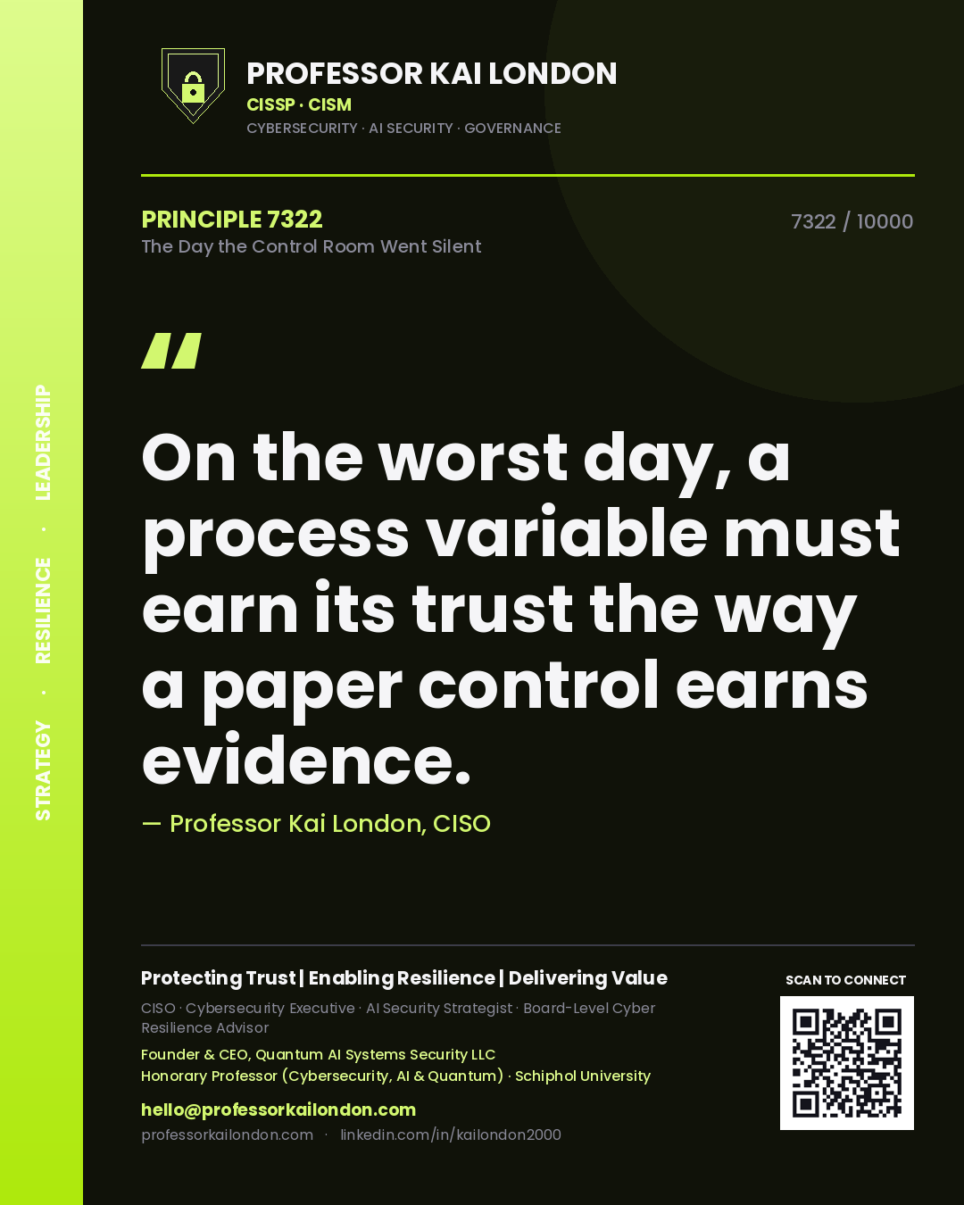 Professor Kai London principle 7322: On the worst day, a process variable must earn its trust the way a paper control earns evidence.