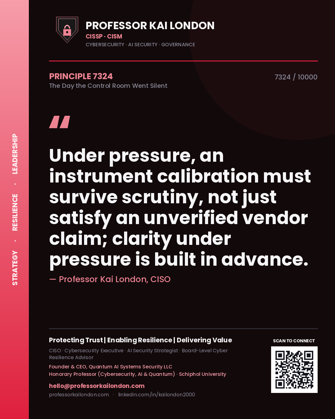 Professor Kai London principle 7324: Under pressure, an instrument calibration must survive scrutiny, not just satisfy an unverified vendor claim; clarity under pressure is built in advance.