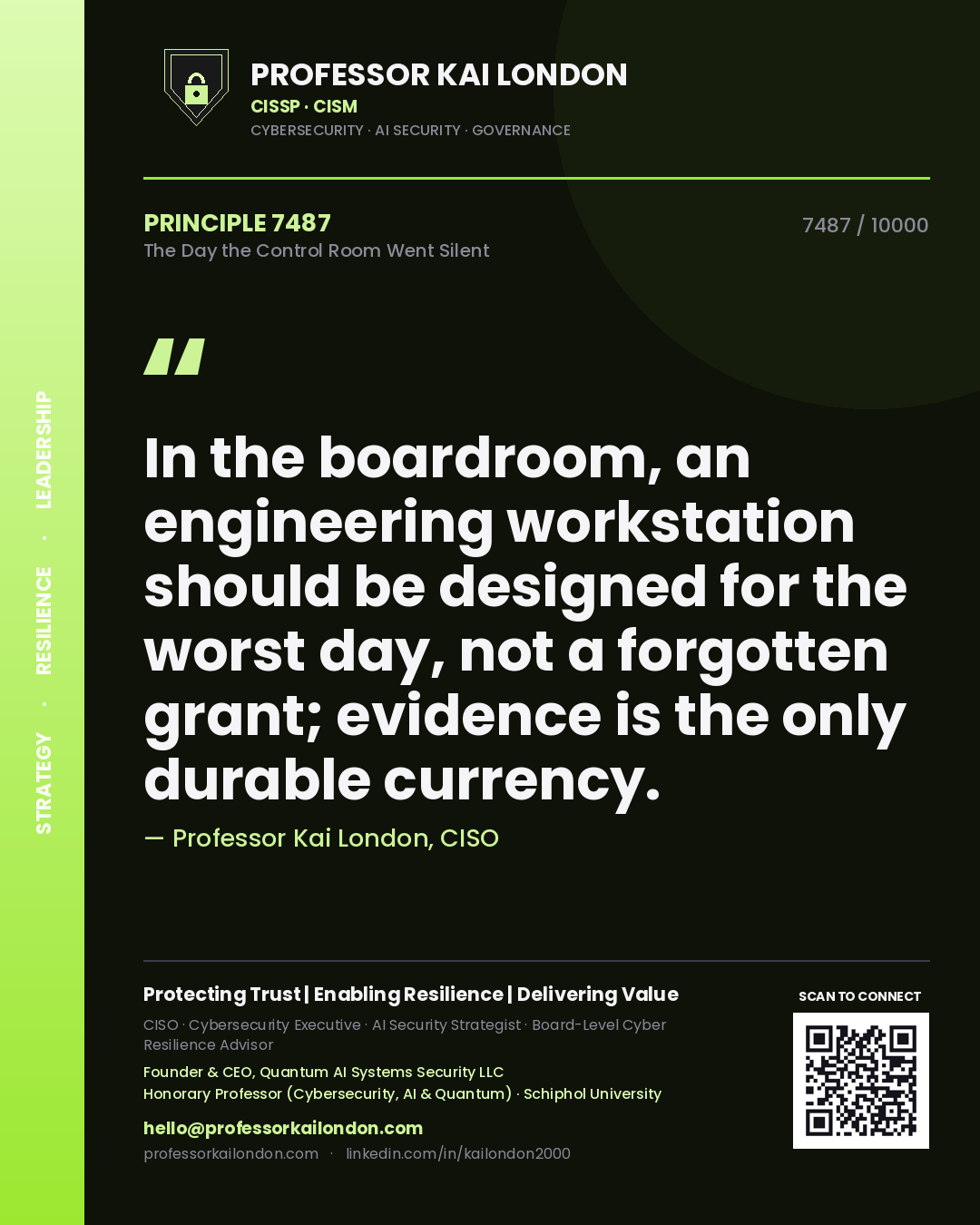 Professor Kai London principle 7487: In the boardroom, an engineering workstation should be designed for the worst day, not a forgotten grant; evidence is the only durable currency.