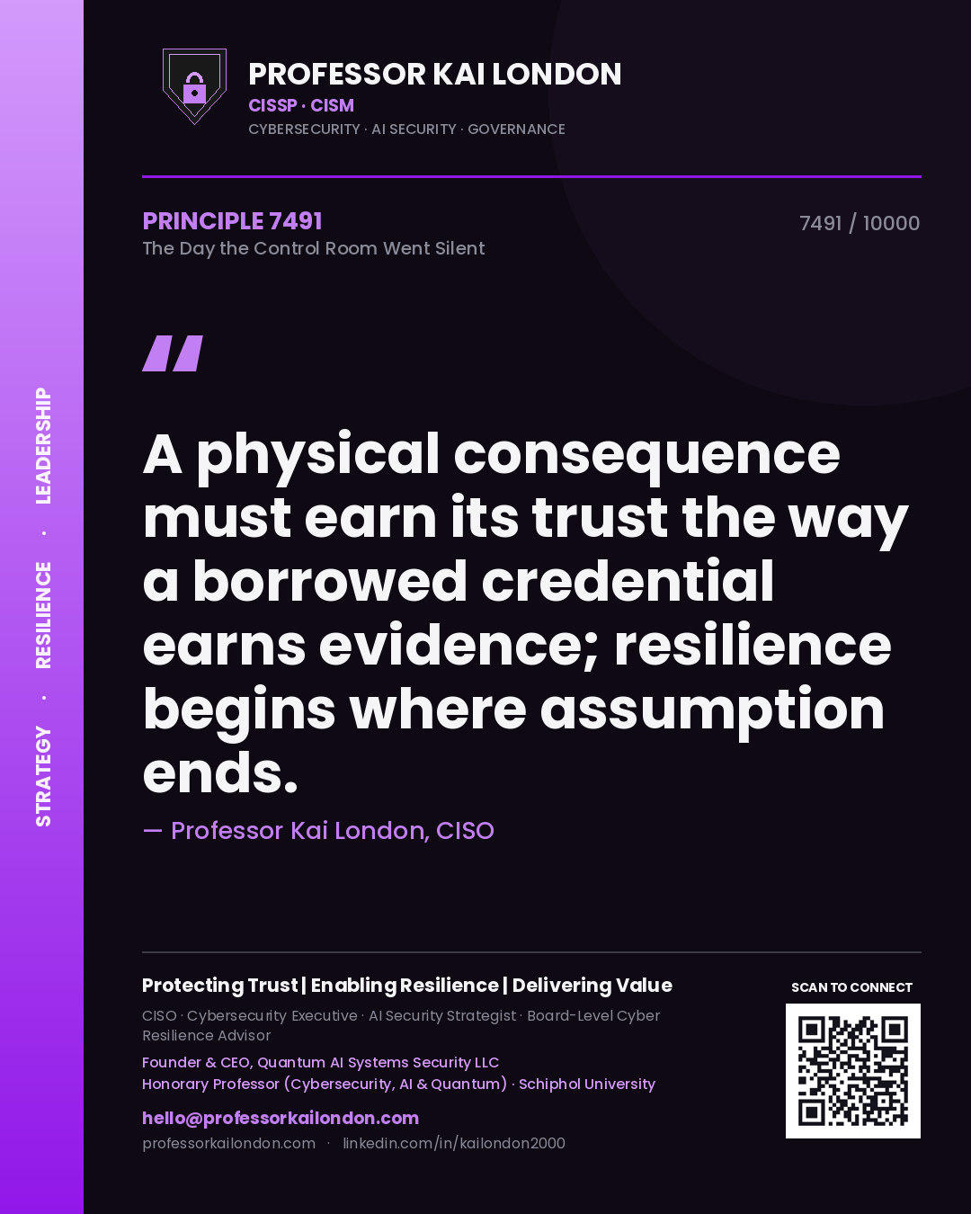 Professor Kai London principle 7491: A physical consequence must earn its trust the way a borrowed credential earns evidence; resilience begins where assumption ends.