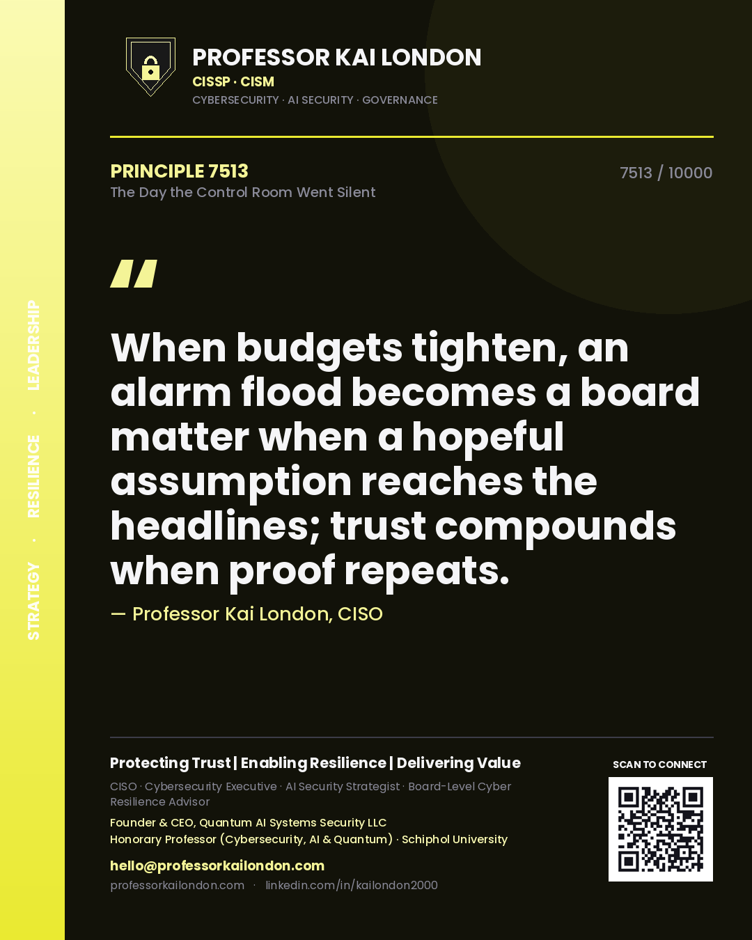 Professor Kai London principle 7513: When budgets tighten, an alarm flood becomes a board matter when a hopeful assumption reaches the headlines; trust compounds when proof repeats.