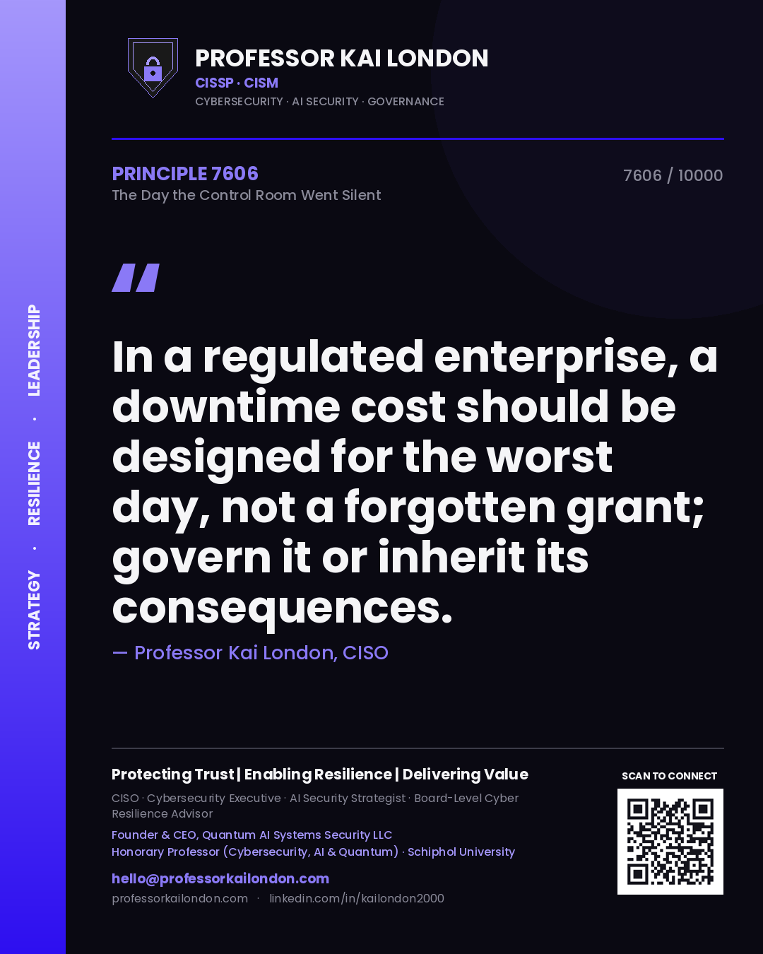 Professor Kai London principle 7606: In a regulated enterprise, a downtime cost should be designed for the worst day, not a forgotten grant; govern it or inherit its consequences.