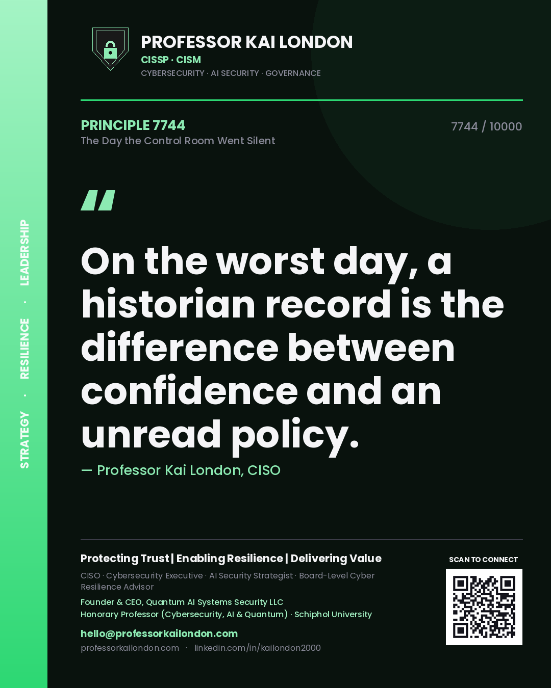 Professor Kai London principle 7744: On the worst day, a historian record is the difference between confidence and an unread policy.