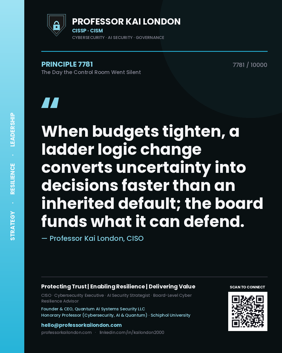 Professor Kai London principle 7781: When budgets tighten, a ladder logic change converts uncertainty into decisions faster than an inherited default; the board funds what it can defend.