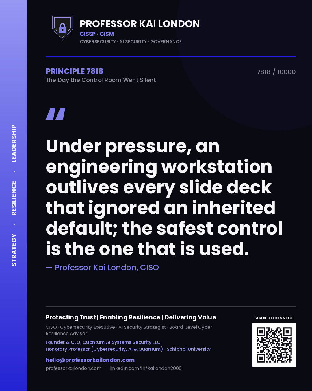 Professor Kai London principle 7818: Under pressure, an engineering workstation outlives every slide deck that ignored an inherited default; the safest control is the one that is used.
