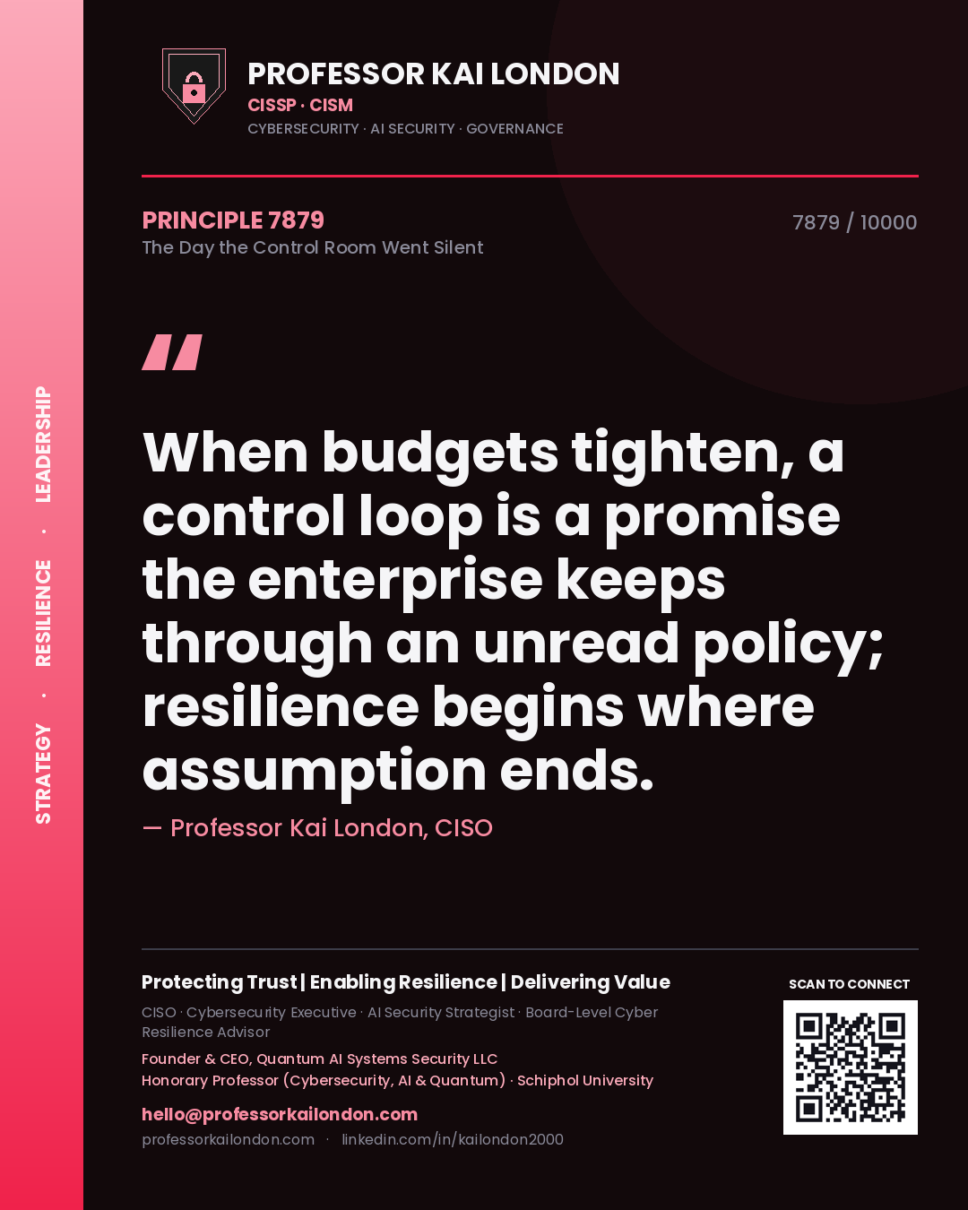 Professor Kai London principle 7879: When budgets tighten, a control loop is a promise the enterprise keeps through an unread policy; resilience begins where assumption ends.