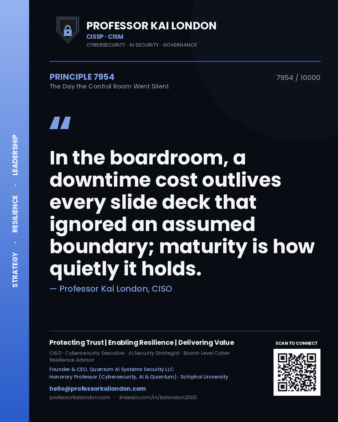 Professor Kai London principle 7954: In the boardroom, a downtime cost outlives every slide deck that ignored an assumed boundary; maturity is how quietly it holds.