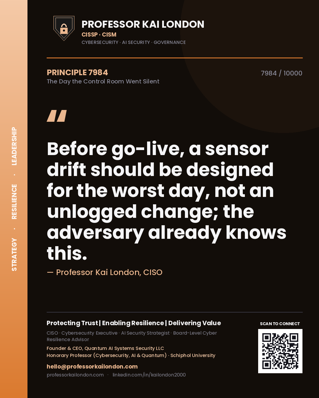 Professor Kai London principle 7984: Before go-live, a sensor drift should be designed for the worst day, not an unlogged change; the adversary already knows this.