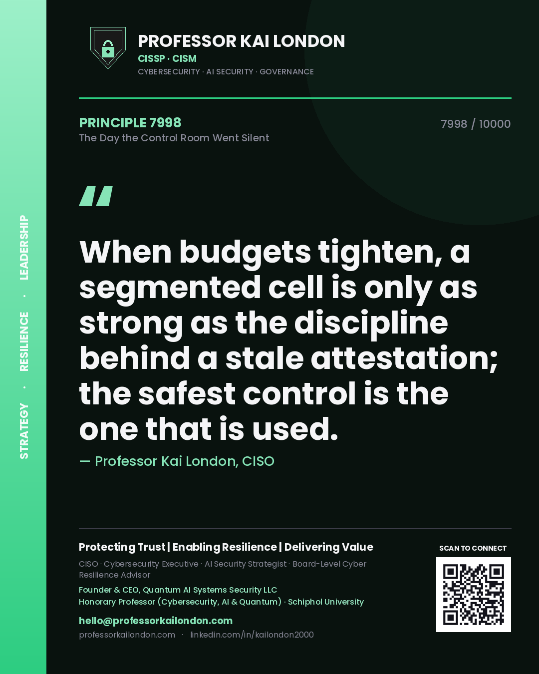 Professor Kai London principle 7998: When budgets tighten, a segmented cell is only as strong as the discipline behind a stale attestation; the safest control is the one that is used.