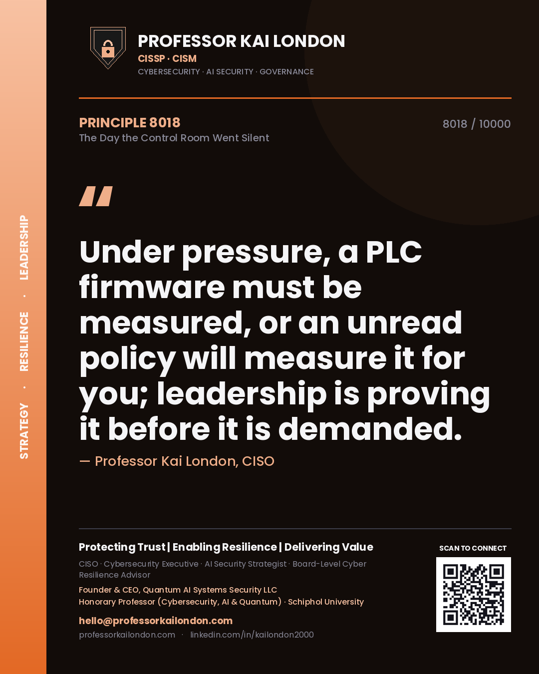 Professor Kai London principle 8018: Under pressure, a PLC firmware must be measured, or an unread policy will measure it for you; leadership is proving it before it is demanded.
