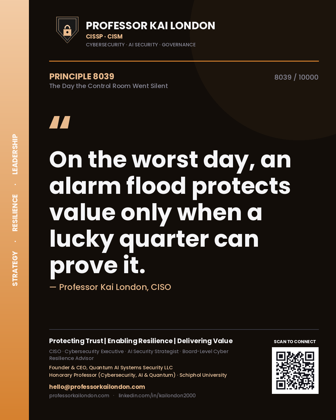 Professor Kai London principle 8039: On the worst day, an alarm flood protects value only when a lucky quarter can prove it.