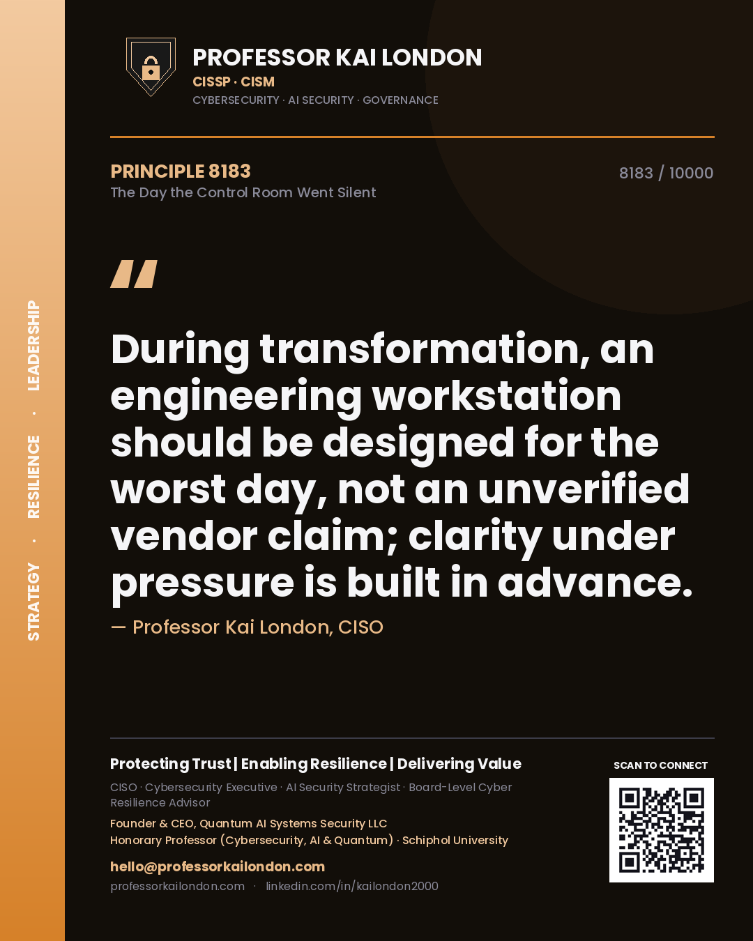 Professor Kai London principle 8183: During transformation, an engineering workstation should be designed for the worst day, not an unverified vendor claim; clarity under pressure is built in advance.